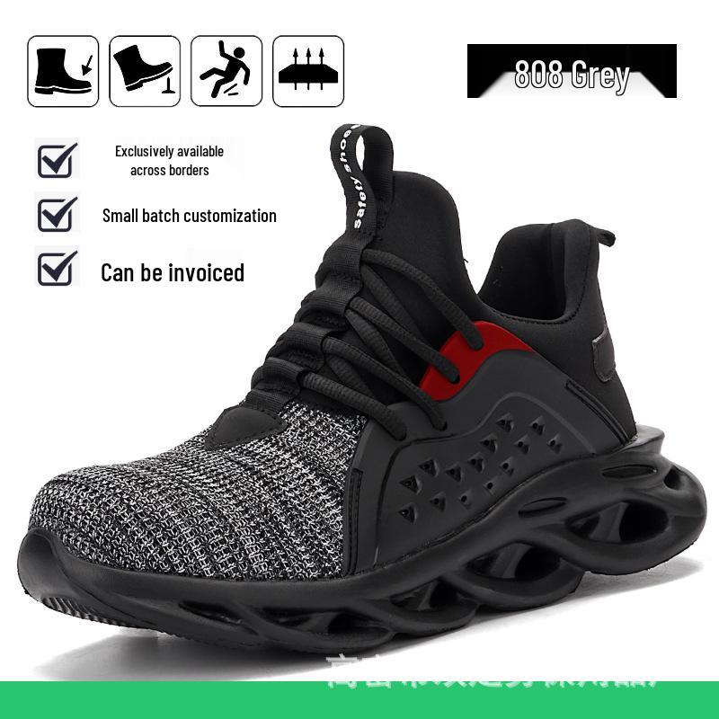 Men s Gradient Flyknit Steel Toe Safety Shoes - Breathable, Anti-Smash, Anti-Puncture, Wear-Resistant Protection 808 gray;37