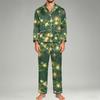 Herren Langarm Button-Down Pyjama-Set mit Hose, 2-teilige Loungewear Nachtwäsche
