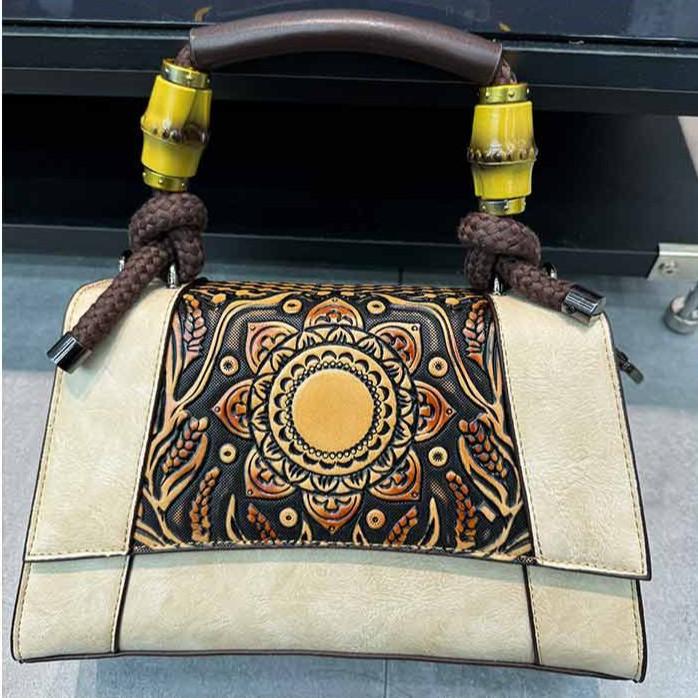 Chinese Style Retro Embossed Large Capacity High Quality Soft Durable Fashion Exquisite Lightweight Commuter Outdoor Beach Shoulder Crossbody Bag