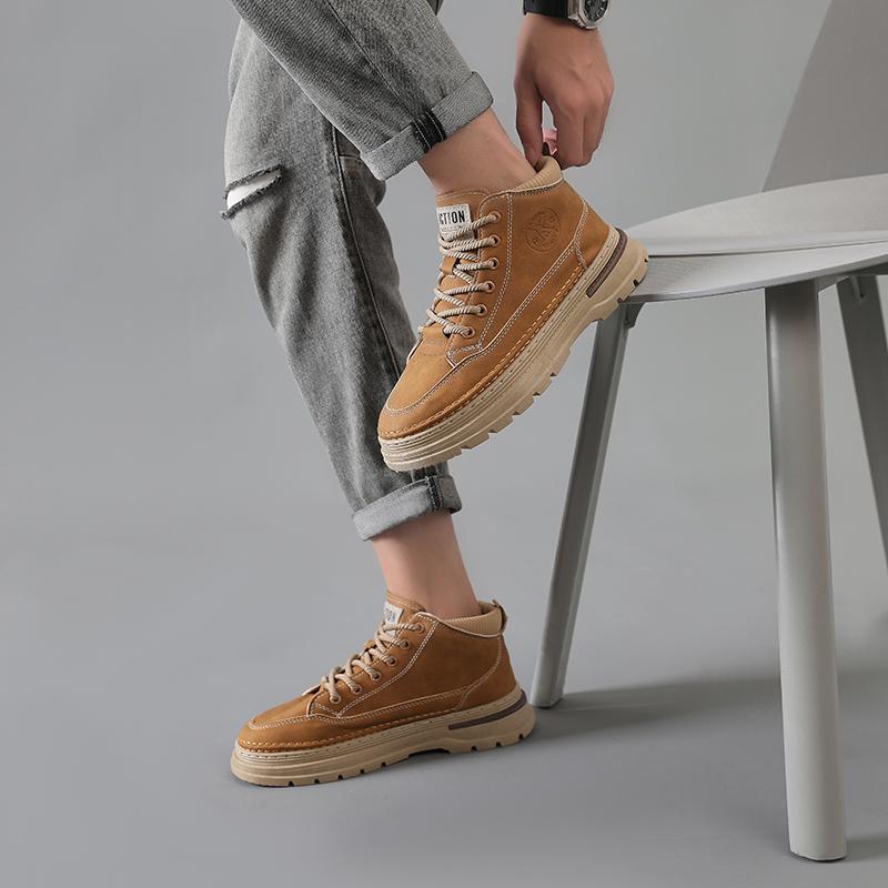 Men’s Black Boots Hiking Shoes Casual Sport Shoes Outdoor Khaki High Top Walking Shoes Plus Size