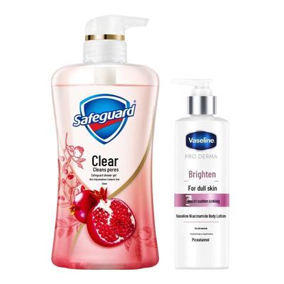 Zestaw żelu pod prysznic Safeguard Pomegranate i balsamu do ciała Vaseline Niacinamide