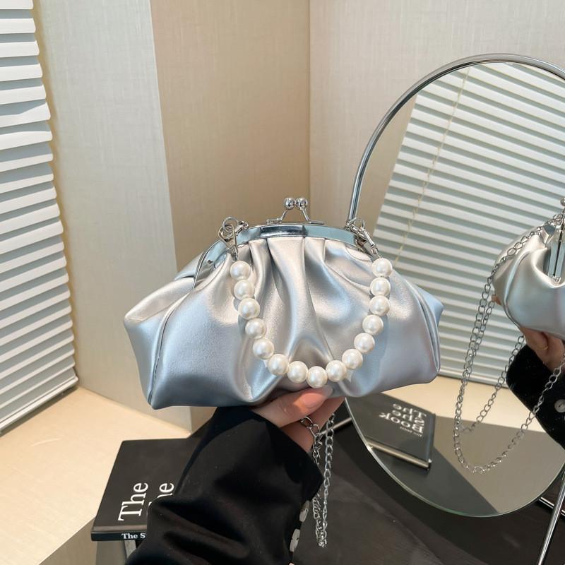 Pu Cloud Bag For Women With Simulated Pearl Chain Decoration For Casual Daily Use