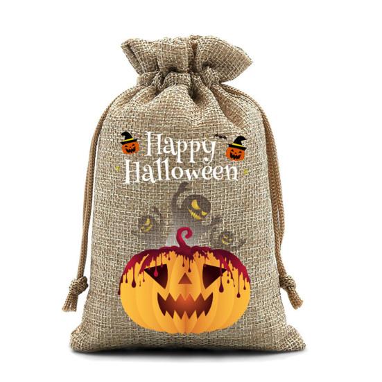 12Pcs Halloween Pumpkin Burlap Gift Bags Small Drawstring Goodie Treat Bag Halloween Linen Jute Candy Bag for Kids Trick or Treat Party Supplies