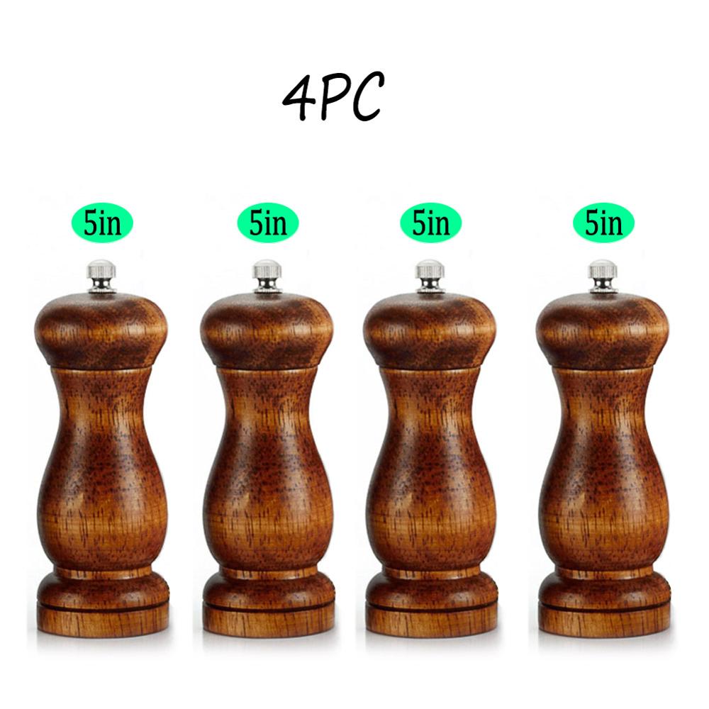 4PC Oak Pepper Grinder Coarse Salt Solid Wooden Oak Pepper Mill Handheld With Adjustable Ceramic Core Manual Kitchen Tools