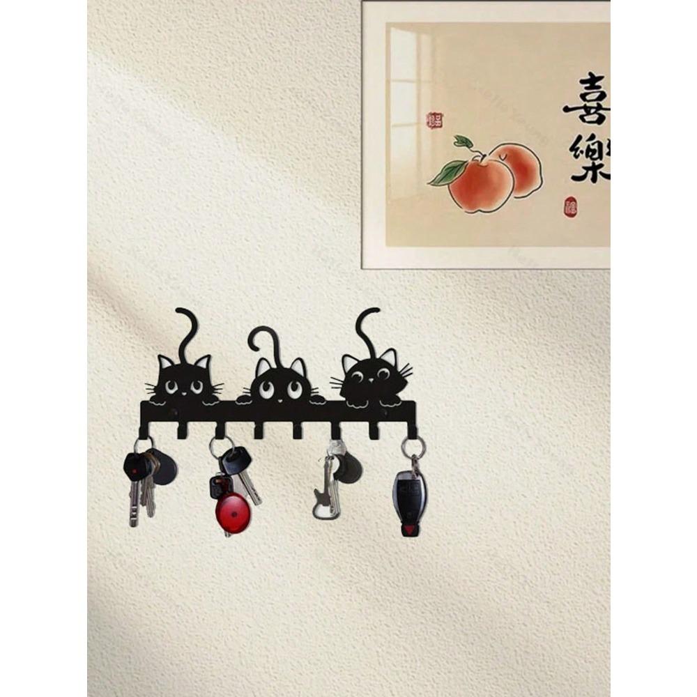 Black Metal Cat Hooks, Cute Kitten Wall Decor, Space Saving Wall Hooks for Hats Bags Towels, Entryway Bedroom Office Organization