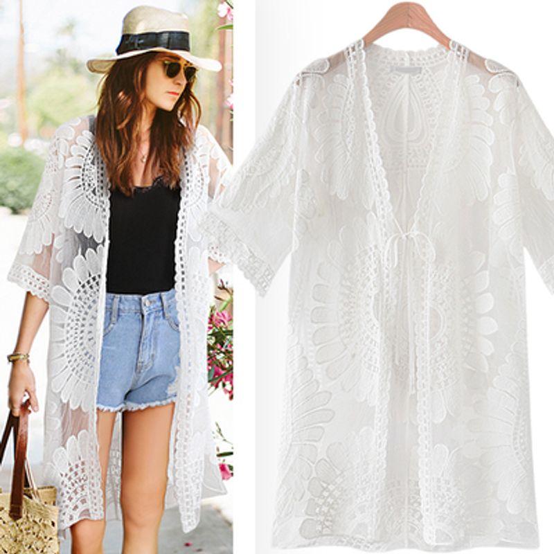 

Мода Ветер Экспорт Одежда Большого Размера Женская Средней Длины Длинная Длина Кружево Полупрозрачный Праздничный Домашний Средней Длины Длинная Длина Кардиган Солнцезащитное Пальто White Plus size free size [120cm]]