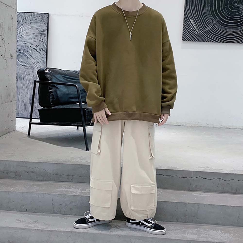 2 Oversized Side Slit Pullover Sweatshirt with Side Drop Loose Fit Loungewear T20 [Make Be] Men's Zip, Shoulder, (41.Green_S)