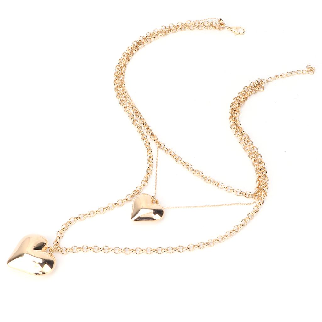Multilayer Heart Pendant Necklaces Alloy Heart Long Chain Necklaces for Women Gold