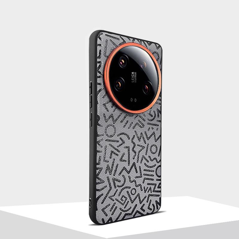

Painted Geometric Graffiti Plain Leather Case for Xiaomi 13 Ultra Mi 14 Ultra Mi14 Pro Metal Lens Hole Independent Button Cover Mi14Ultra