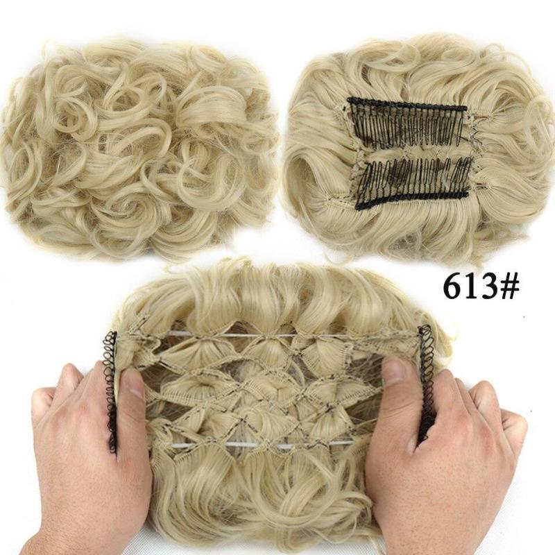 Synthetic Hair Bun Comb Clip In Messy Curly Chignon Elastic Band Scrunchies Hair Pieces Extension For Women Black Brown