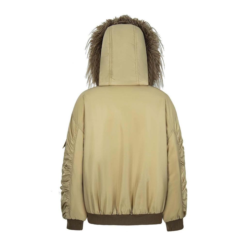 American Retro Street Style Hooded Bomber Jacket with Fur Collar, Unisex Autumn/Winter Parka-Style Coat CLE