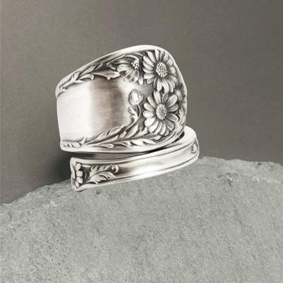 Yousheng Sonnenblumen-Löffel, verstellbarer Ring, Boho-Vintage-Fingerring, offener Ring, ausziehbare Wickelbänder für Frauen und Männer, Schmuck