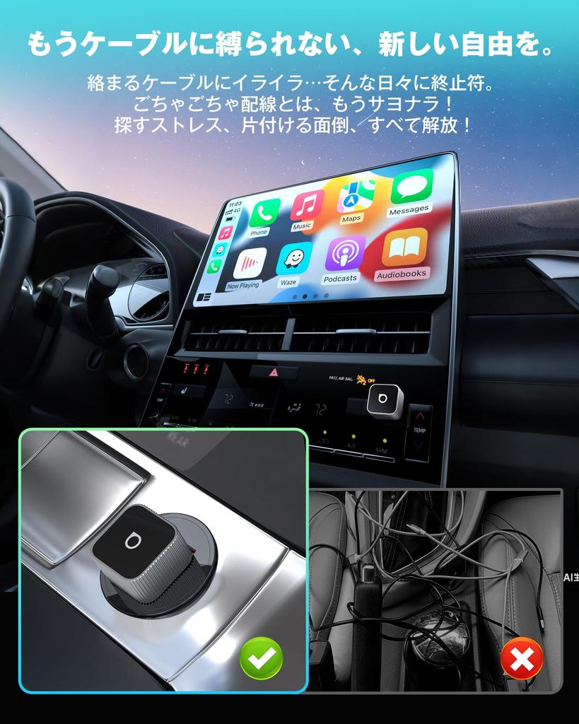 OTTOCAST MINI Slim, Autocast Mini CarPlay & Android Auto Wireless Adapter, 2025 Newest Model,