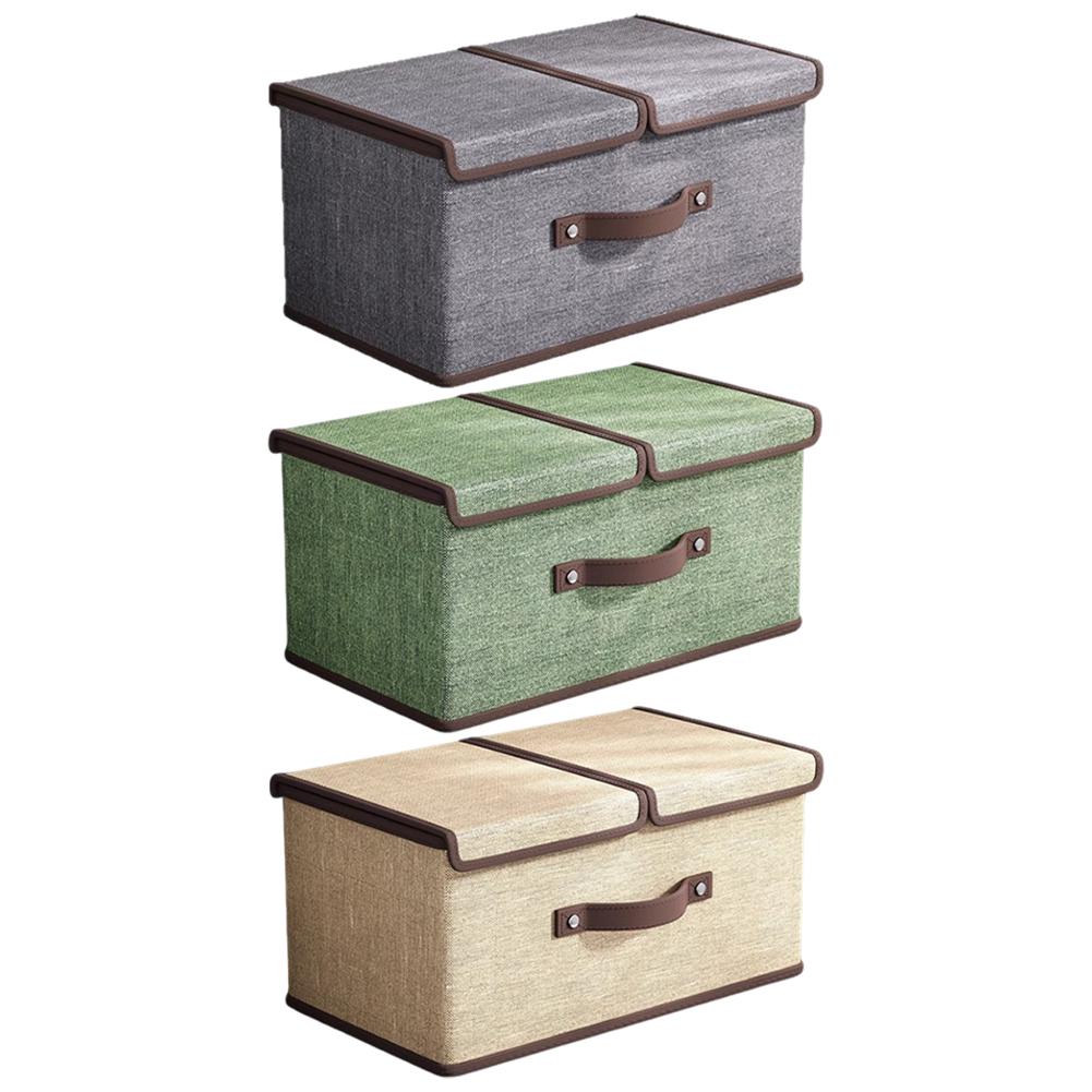 Pudełko do przechowywania z tkaniny lnianej Podwójna pokrywa Składany kosz do przechowywania z uchwytami Kosze do przechowywania z tkaniny do szafy