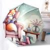 Animals Reading Themed Folding Umbrella Fashion Auto-Open 8 Iron Ribs Plastic Handle Foldable Sunshade Perfect Christmas Gifts
