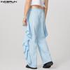 INCERUN Herrenhose mit elastischer Taille, einfarbig, unregelmäßige Rüschen, lange Hose