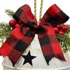 Christmas Bells Ornament Rustic Christmas Jingle Bell with Pine Needles Red Berries And Plaid Bow for DIY Holiday Door Window Tree Wreath Garland