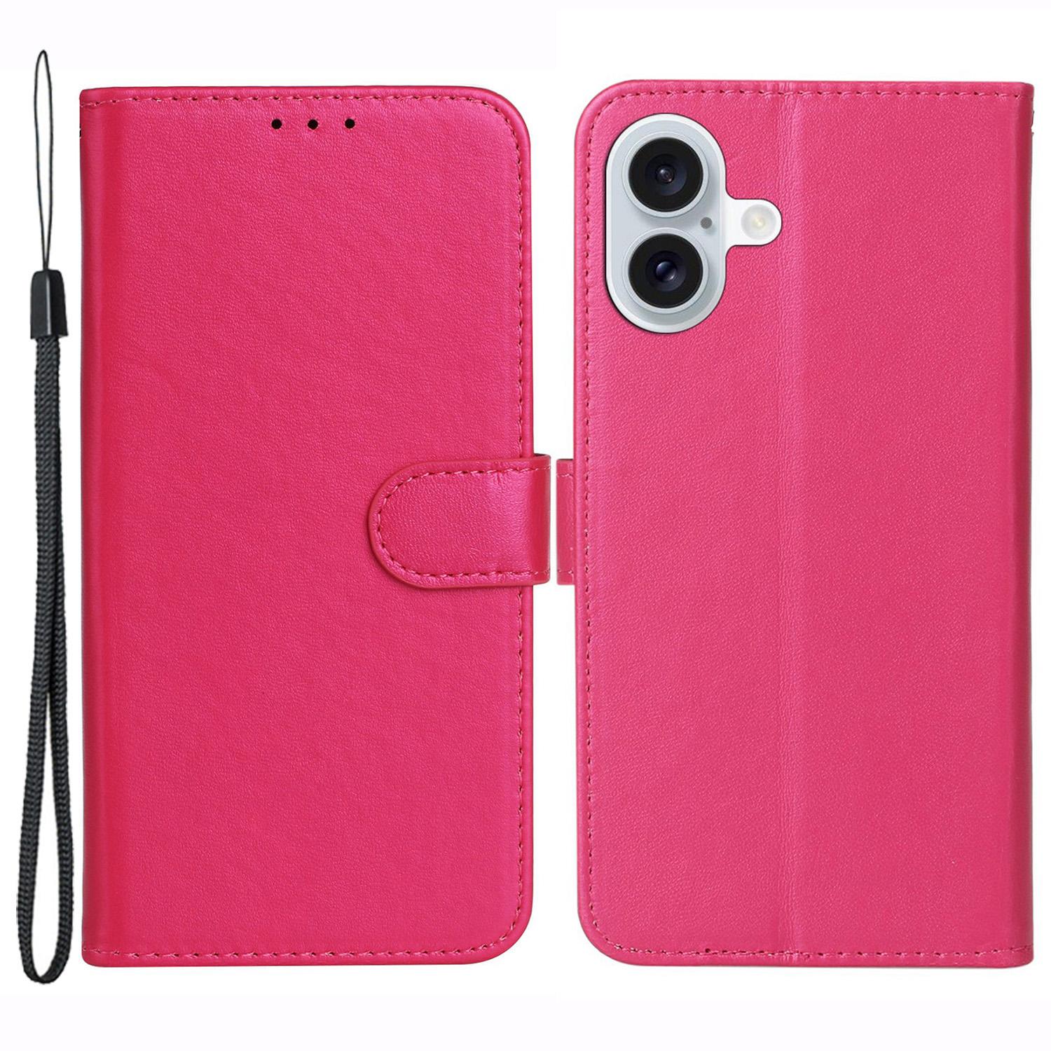 

For iPhone 16 Plus Case Solid Color Leather TPU Shell Phone Cover Rose