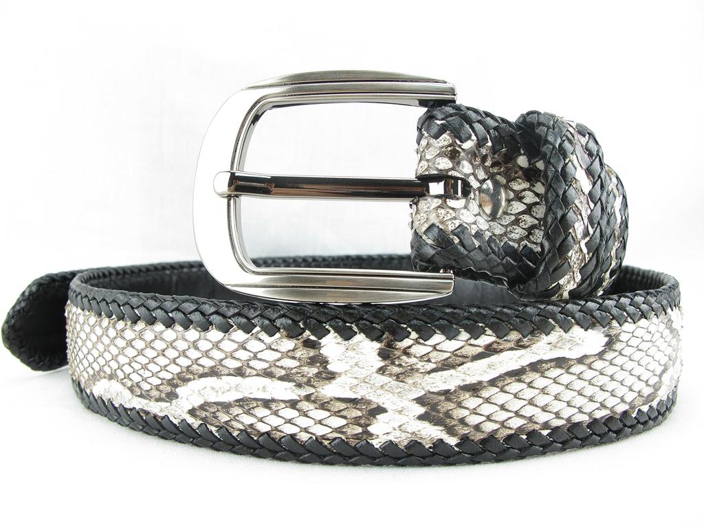 PELGIO Python Leather Braided No 46 Inch Belt, Edges, Holes,