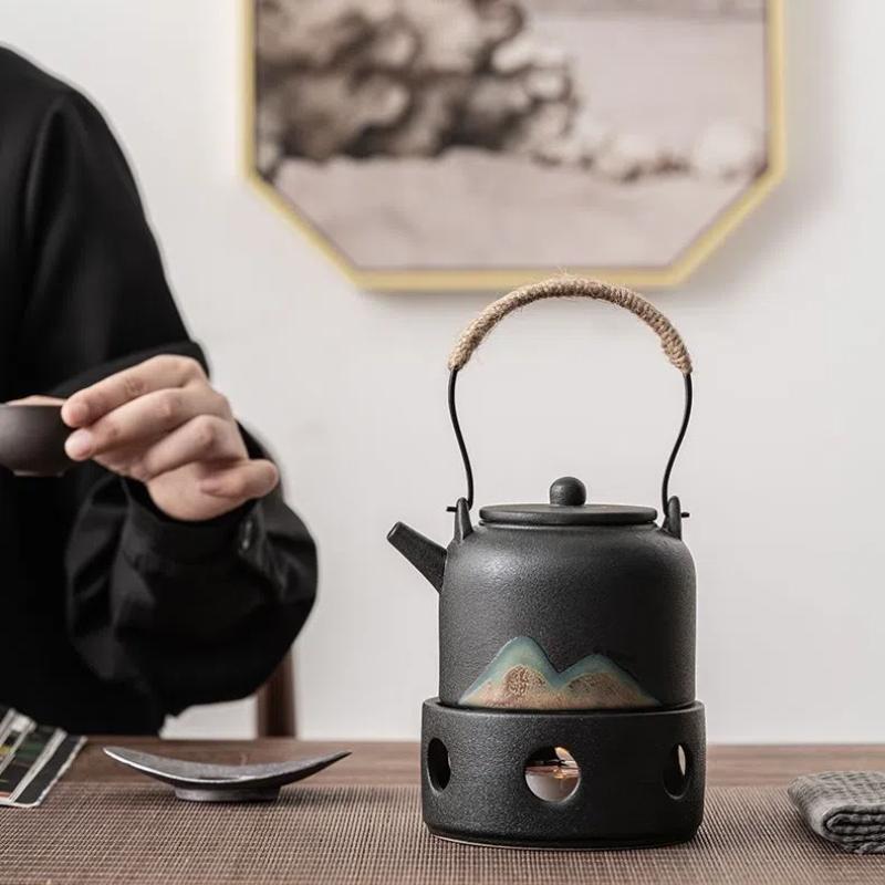Japanischer Teekannenwärmer aus Keramik – Teekocher mit Kerzenheizung und Teesieb-Set für Kung-Fu-Tee oder Aromatherapie