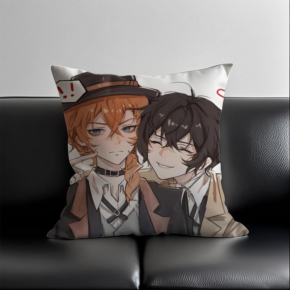 B-Bungo Stray Dogs Pillow Case Anti-Dustmite Pillowcase Invisible Zipper Silky Short Plush Sofa Cushion Cover