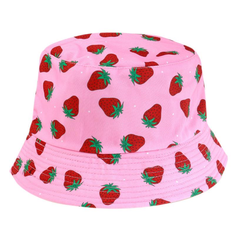 Sided Summer Double Strawberry Printed Fisherman Hat Outdoor Beach Cap Sunshade
