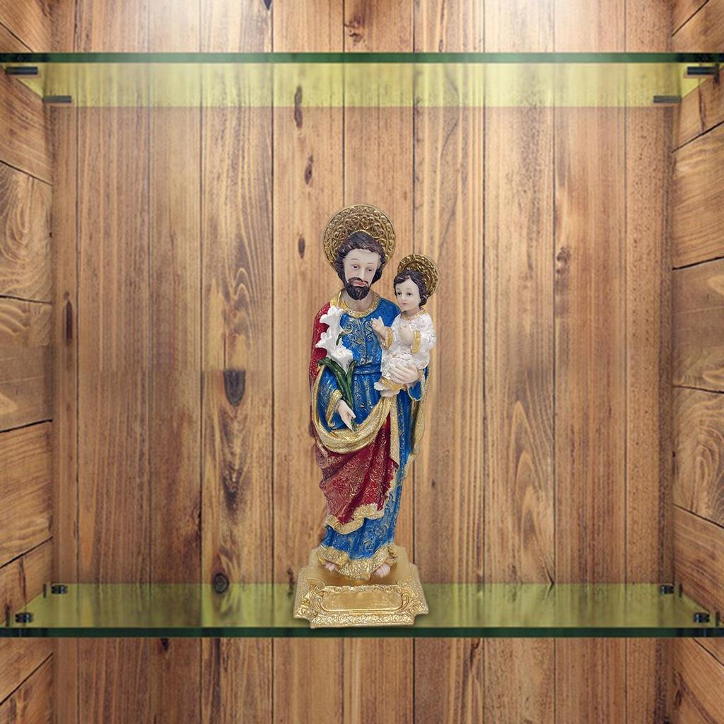 Joseph Holding Christ Child Resin Figurine Christian Ornament Decorative Sculpture for Father’s Day Gift Indoor Tabletop