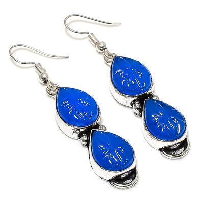 Natural Blue Chalcedony Gemstone 925 Sterling Silver Gift Earring 2.25" V7n87