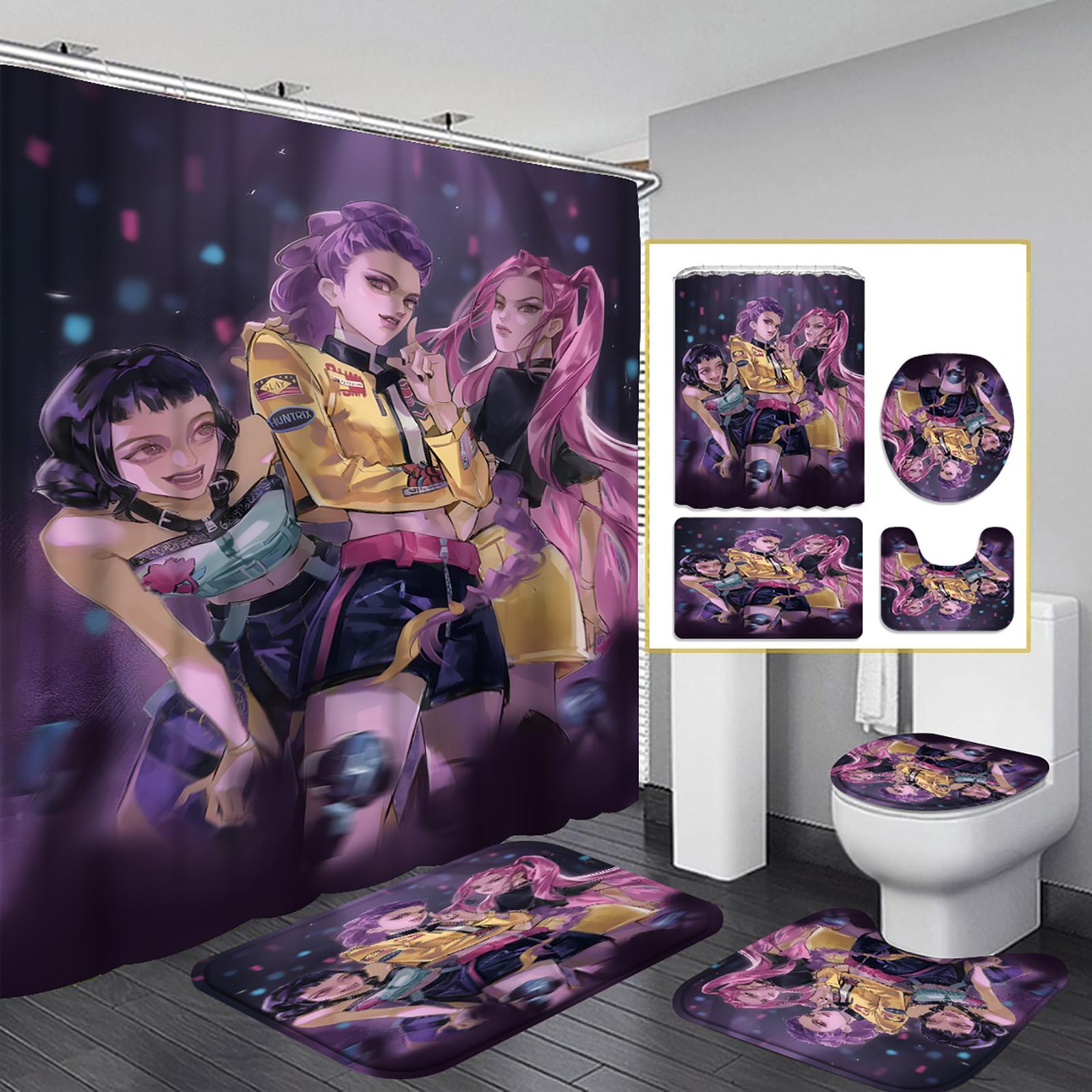 

Комплект из 4 предметов: коврик для ванной с принтом персонажей и штора для душа One Size