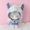 Plüschkleidung, Gingham-karierter Kapuzenpullover mit Katzenohren für 10 cm Plüschtiere, Grau, Oshikatsu-Artikel [Gebraucht]