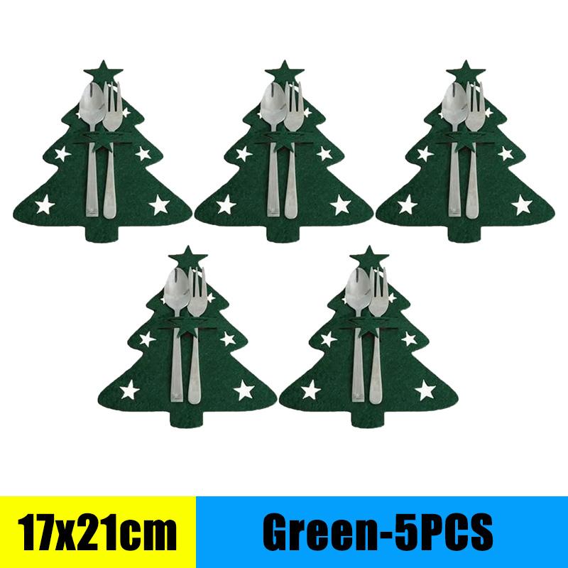 Christmas Cutlery Holder Knife and Fork Pocket Bag Cutlery Cover Star Tree Elk New Year Christmas Party Dinner Table Decoration