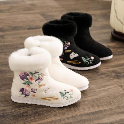 Damen Winter-Schneestiefel mit Kunstpelzfutter, rutschfeste, bestickte Stiefeletten für den Außenbereich mit Reißverschluss, lässige, mit Plüsch gefütterte kurze Stiefeletten für Damen