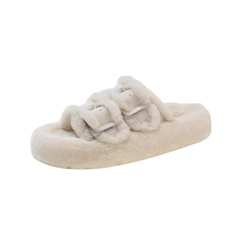 Thick-soled fluffy slippers women's 2025 new autumn and winter high-end outer wear fluffy home cotton drag women's shoes