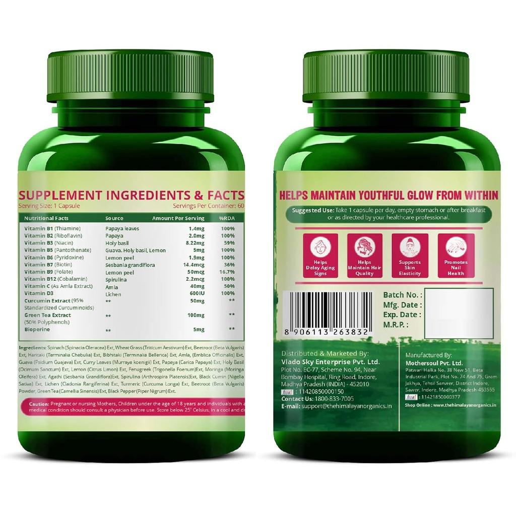Vlado's Himalayan Organics Plant Based Collagen Builder Capsules For Hair Skin Nail Support With Biotin Vitamin C 60 Count