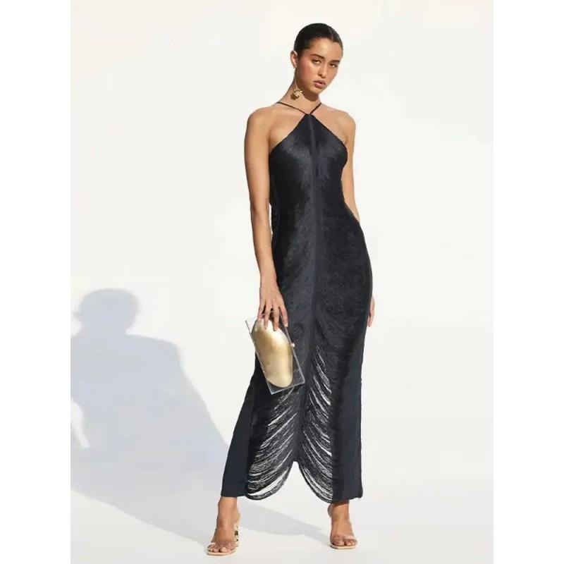 Off-Shoulder Neckholder Langkleid Damen A-Linie Slim Fit Einfarbig Elegant 2026