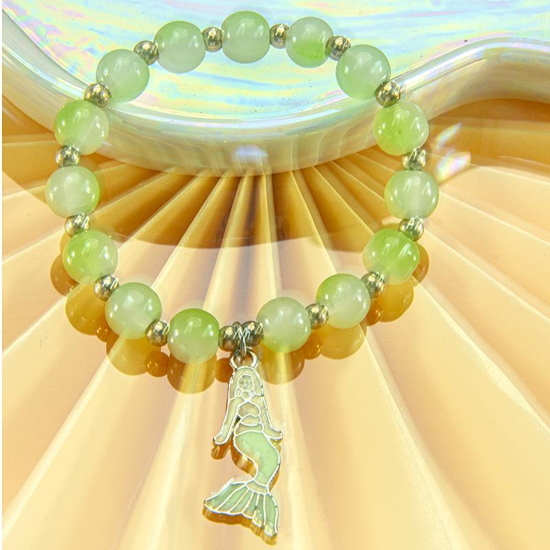 Cute Cartoon Women Bracelet, Beaded Design with Alloy Unicorn, Mermaid and Shell Charm, High Texture Daily Hand Ornaments