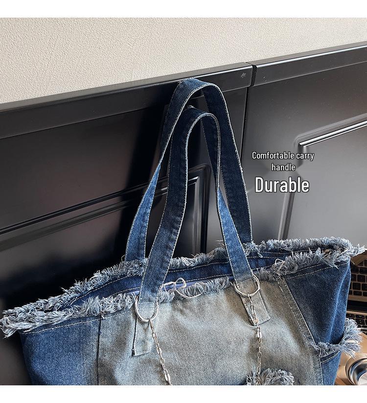 Gradient Large-Capacity Denim Tote Bag - Versatile Commuter Shoulder Bag