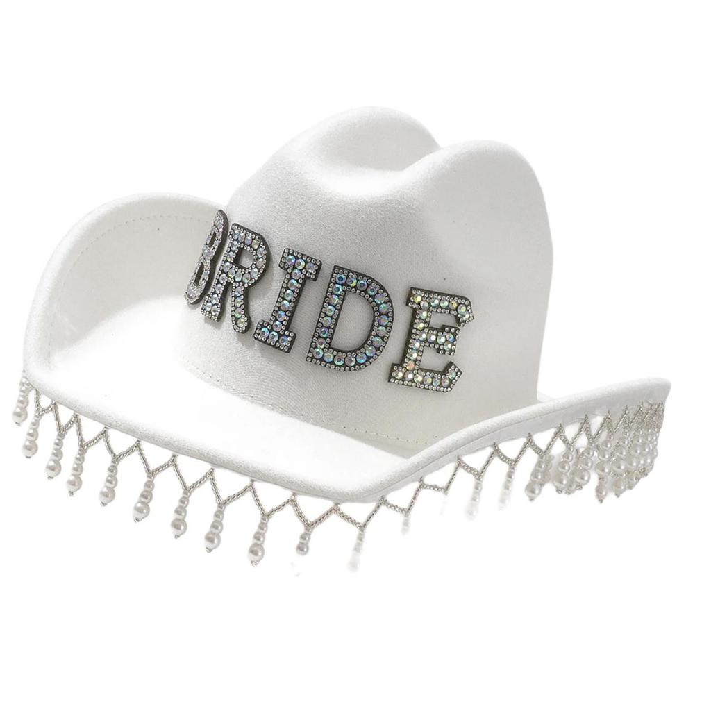Luxurious Pearls Cowboy Hats Bride Hat Panama Hat for Bachelorette Party Cowboy Hats for Club Stage Shows