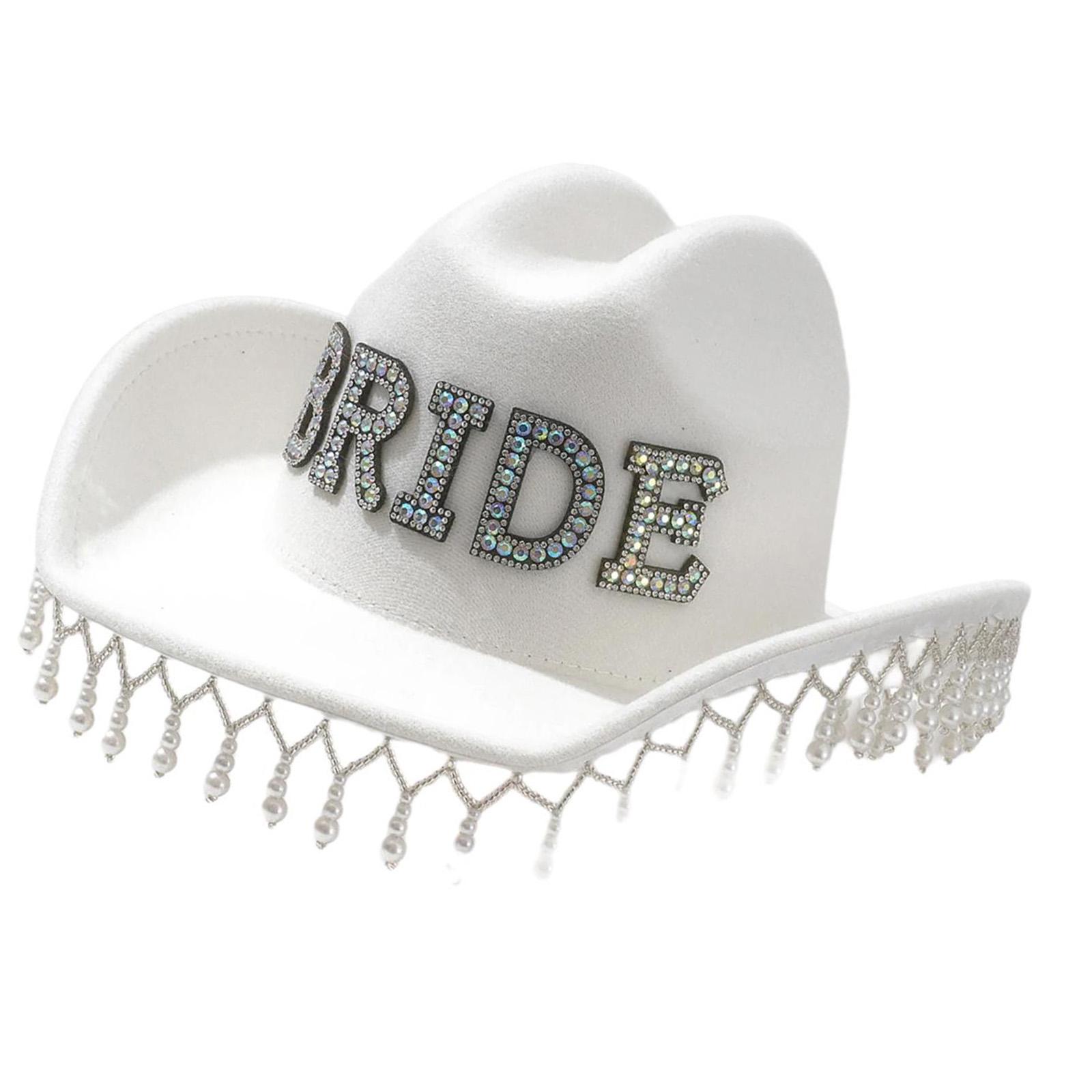 

Jeweled Cowboy Hats with Pearls Tassels Panama Hat Surprise Gift for Girl Boys Bride Hat for Carnivals Music Festival B