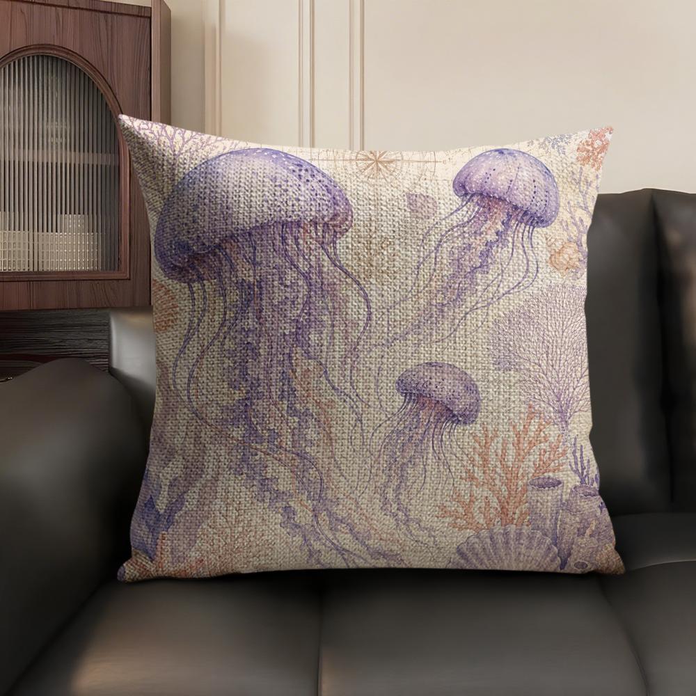 Marine Animals Cushion Cover Linen Organic Fabric DoubleSided Printing Sofa Breathable Home Decor Gift Pillow Case