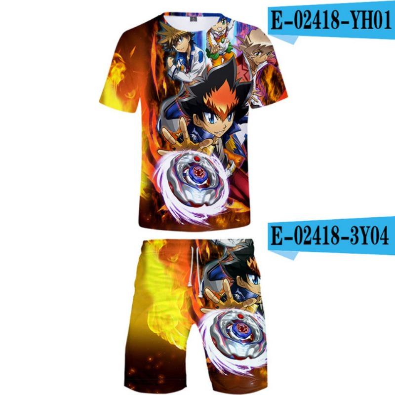 Set per Bambini Beyblade Burst Evolution Stampa 3D Set per Bambini Magliette alla Moda Pantaloncini da Spiaggia Costumi da Bagno Magliette Top Tute per Ragazzi Ragazze