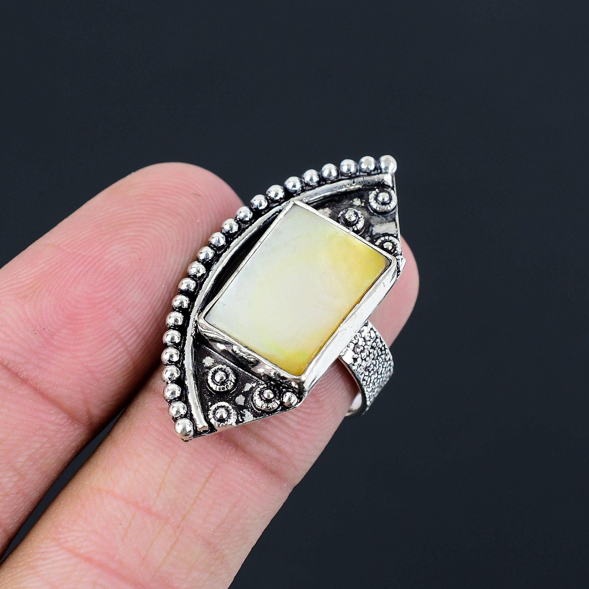 Natural Mother Of Pearl Gemstone 925 Silver Stackable Ring Size 7 For Women 7