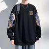 Men's Plus Size Embroidered Patchwork Sweatshirt - Loose Fit, Round Neck, Spring/Autumn Trend.