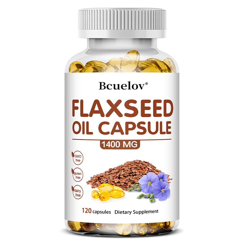 Flaxseed Oil Capsule 1400mg - Plant-Based Omega Supplement - 120 Capsules 120PCS