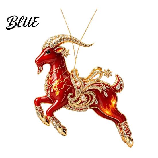 Acrylic Goat Hanging Ornament Christmas Tree Pendant Decorative with Decoration Rhinestone Golden Cord for New Year Party Xmas Pendant