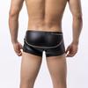Yousheng Men Boxer Underwear Low-rise U-Convex Elastic Non-Deforming Shorts Panties Imitation Leather Underwear