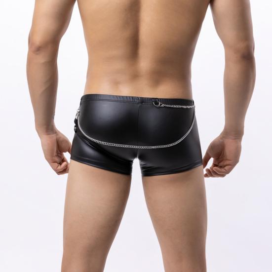 Yousheng Men Boxer Underwear Low-rise U-Convex Elastic Non-Deforming Shorts Panties Imitation Leather Underwear