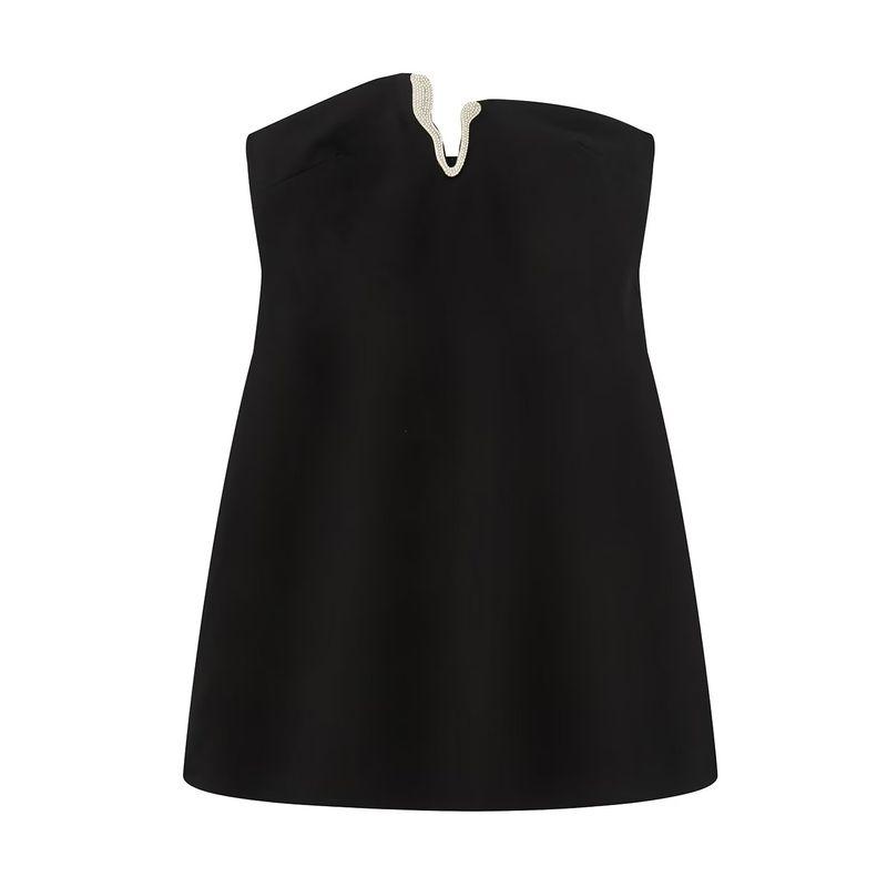 

Kaslead New Arrival Women s Clothing Fashion Style Fashion Silm Rhinestone Design Short Dress Black L