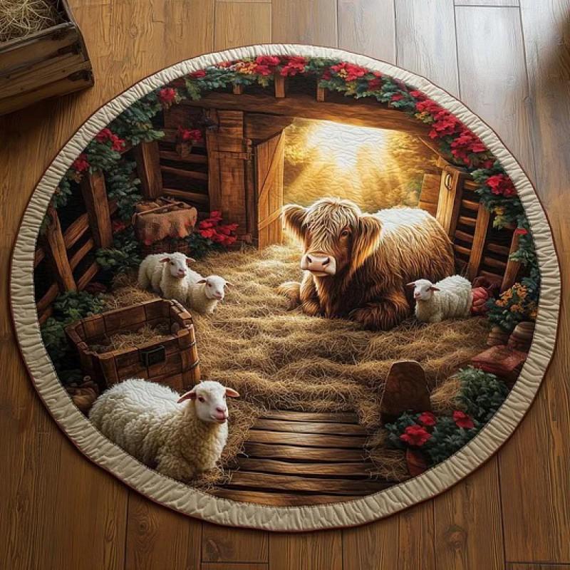 Multicolor 3D Digital Printed Quilted Round Carpet Living Room Bedroom