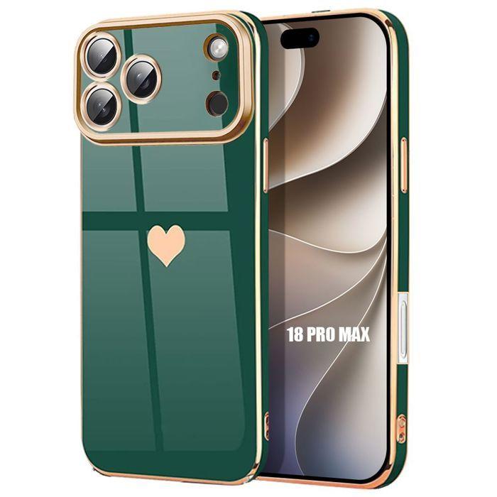 Coque pour iPhone 18 Pro Max, Silicone Souple Slim Protection Antichoc Motif Cœur - Vert Nuit